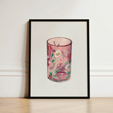 Hand Painted Glass - Ralph Atkinson Art Print / Canvas Delicate Pink Candle Holder Adorned Intricate White Hand-painted, Decorative, Bygone