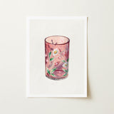 Hand Painted Glass - Ralph Atkinson Art Print / Canvas Delicate Pink Candle Holder Adorned Hand-painted White, Decorative, Bygone Era Prints