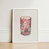 Hand Painted Glass - Ralph Atkinson Art Print / Canvas Delicate Pink Candle Holder Adorned Hand-painted White, Decorative, Bygone Era Prints