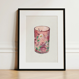Hand Painted Glass - Ralph Atkinson Art Print / Canvas Delicate Pink Glass Candle Holder Adorned Intricate White Hand-painted Art, Ralph
