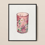 Hand Painted Glass - Ralph Atkinson Art Print / Canvas Delicate Pink Glass Candle Holder Adorned Hand-painted White Art, Ralph Atkinson