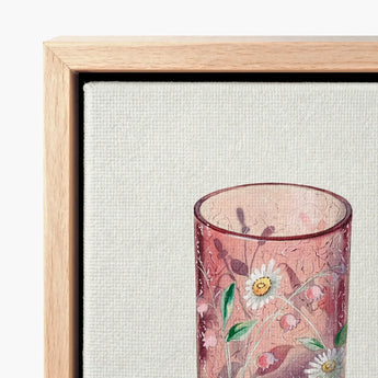 Hand Painted Glass - Ralph Atkinson Art Print / Canvas Delicate Pink Vase Crackled Texture Adorned Hand-painted, Decorative, Bygone Era