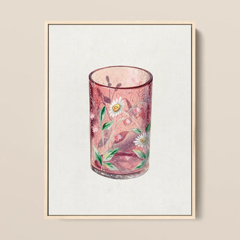 Hand Painted Glass - Ralph Atkinson Art Print / Canvas Pink Glass Candle Holder Delicate White Daisies Green Hand-painted Art, Ralph