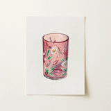 Hand Painted Glass - Ralph Atkinson Art Print / Canvas Pink Glass Candle Holder Delicate White Daisies Green Hand-painted Art, Ralph