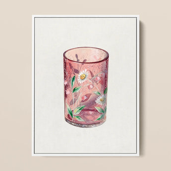 Hand Painted Glass - Ralph Atkinson Art Print / Canvas Translucent Pink Glass Candle Holder Adorned Delicate White Hand-painted Art, Ralph