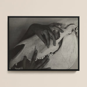 Hands and Horse Skull - Alfred Stieglitz Framed Canvas, Black White Photograph Hands Reminiscent Michelangelo’s Creation Adam