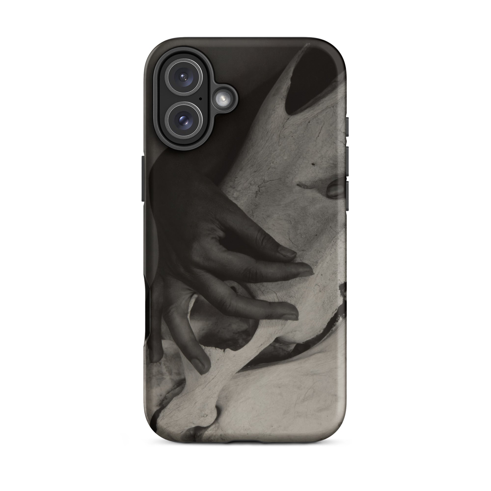 Hands and Horse Skull - Alfred Stieglitz Iphone Case, 16 Plus / Matte, Black Phone Case Grayscale Hand Design