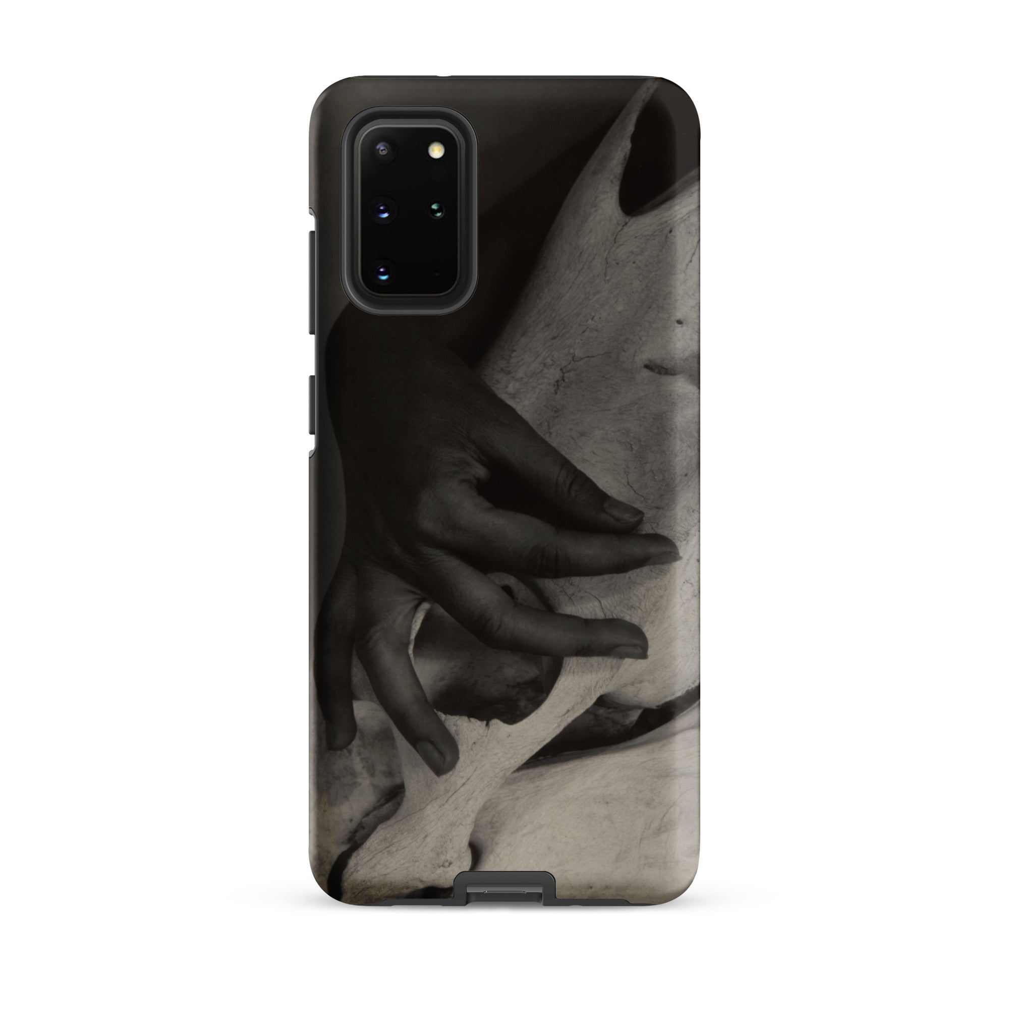 Hands and Horse Skull Alfred Stieglitz Samsung Case, Galaxy S20 Plus / Matte, Black White Marble Patterned Smartphone Case Prominent Camera