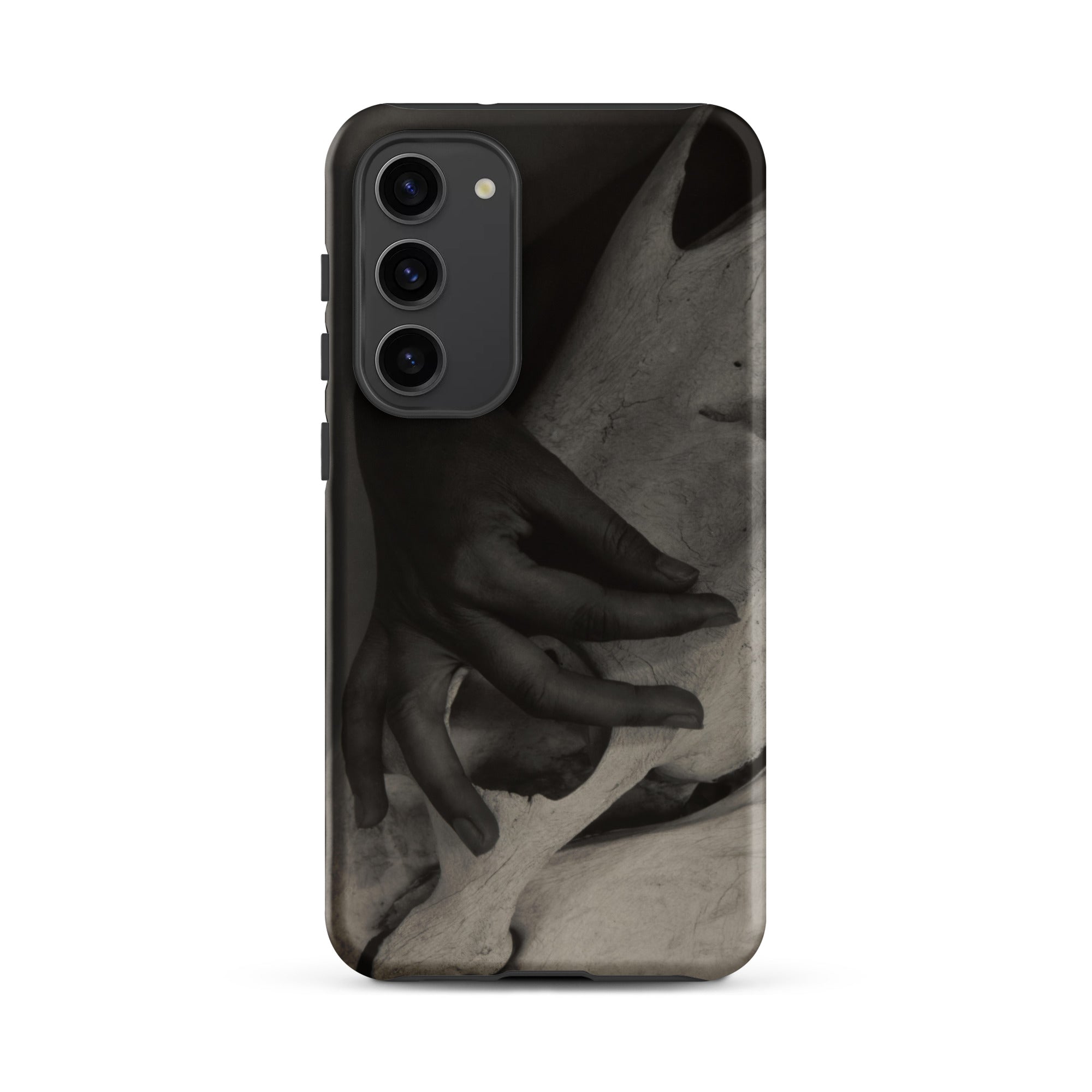 Hands and Horse Skull Alfred Stieglitz Samsung Case, Galaxy S23 Plus / Matte, Dark Toned Phone Case Stylized Black White Hands Face