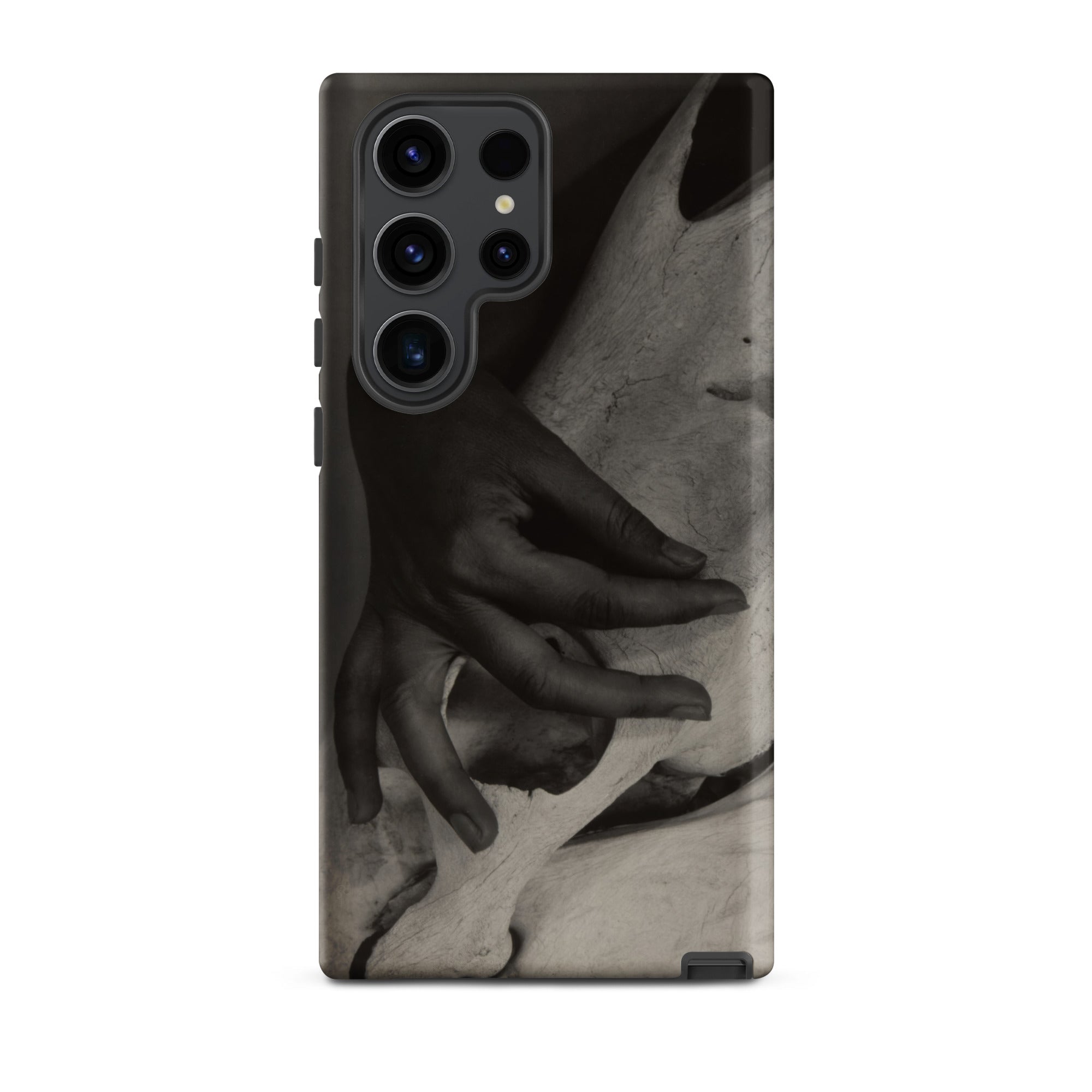 Hands and Horse Skull Alfred Stieglitz Samsung Case, Galaxy S23 Ultra / Matte, Black Smartphone Case Monochrome Abstract Design Two Hands