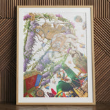 Hanuman Handyman art print with vibrant colors and natural frame