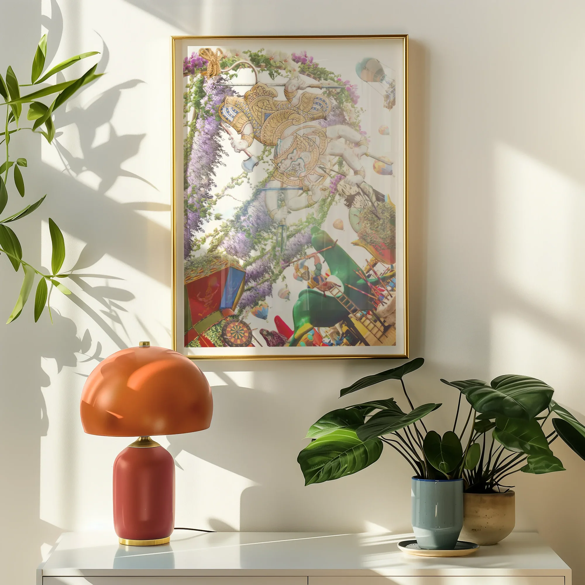 Hanuman the Handyman - Monkey God Carnival Art Print, Framed Abstract Artwork Colorful Patterns Shapes