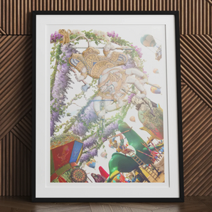 Hanuman the Handyman - Monkey God Carnival Art Print, Framed Artwork Collage Colorful Objects Abstract Elements