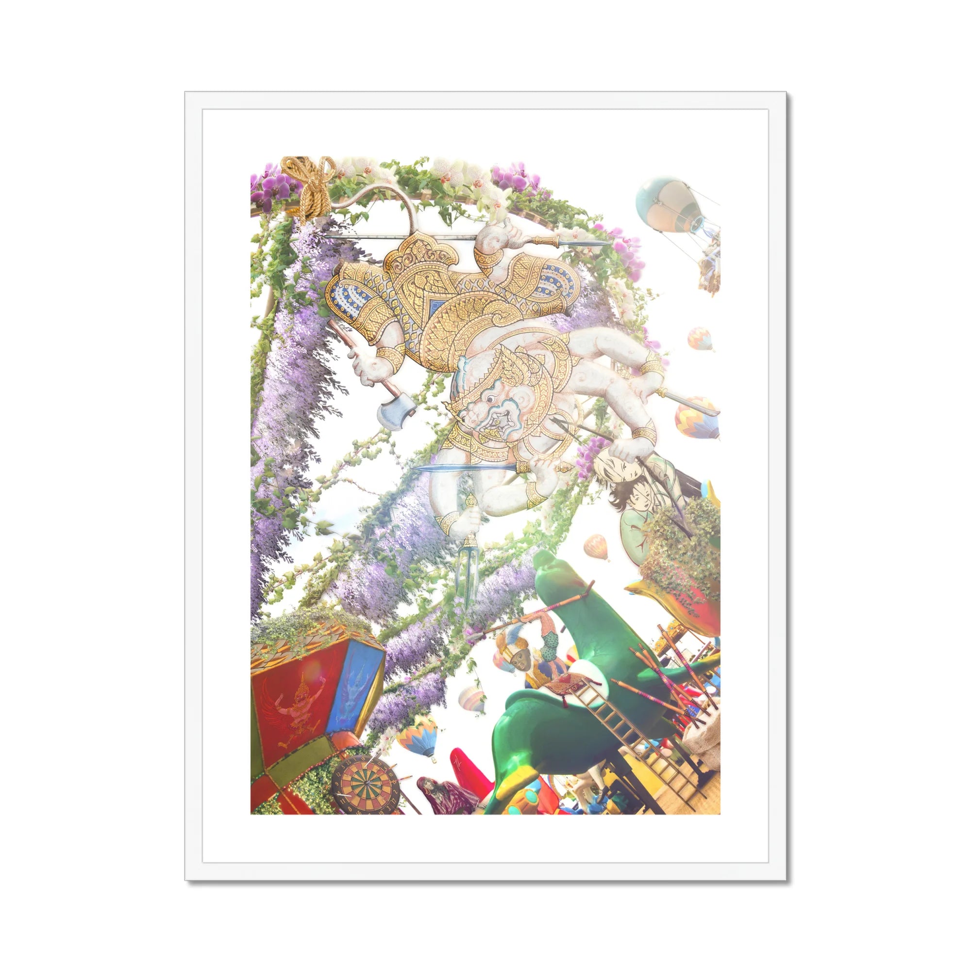 Hanuman the Handyman - Monkey God Carnival Art Print, Framed Floral Figurative Artwork
