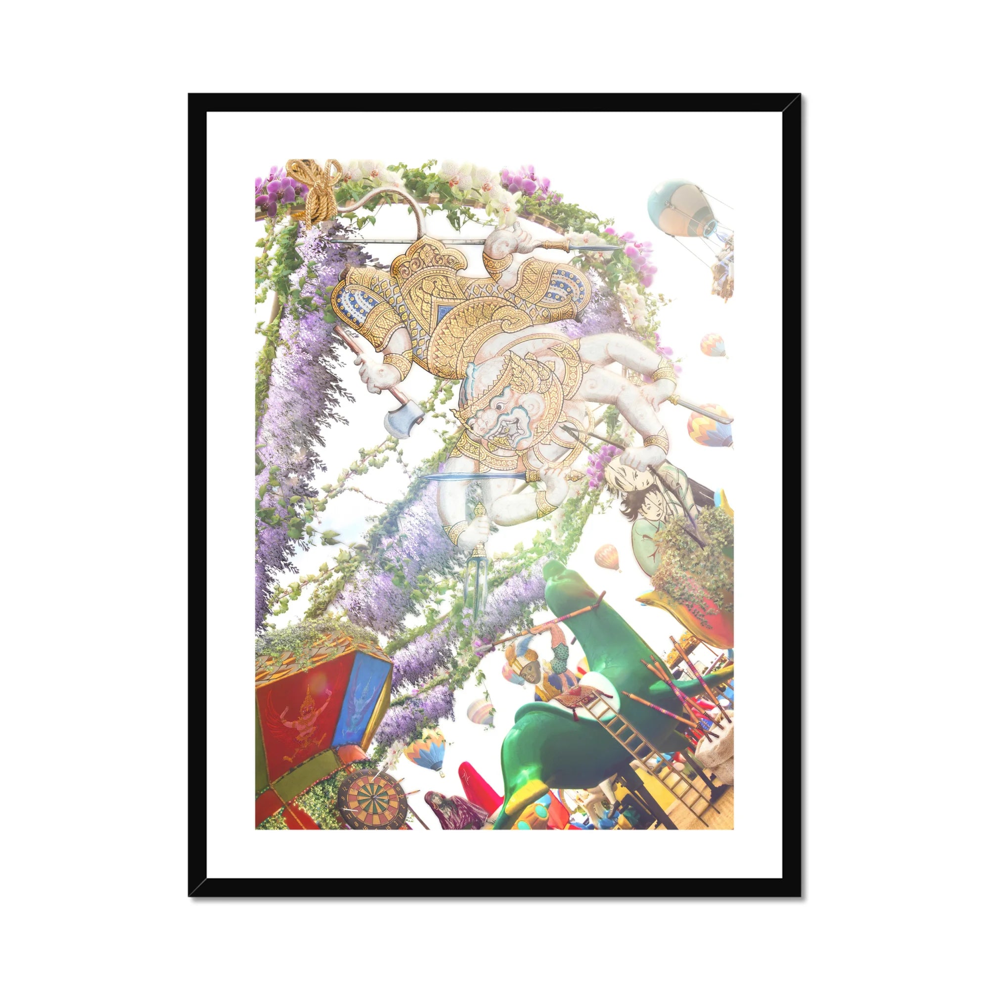 Hanuman the Handyman - Monkey God Carnival Art Print, Framed Surreal Collage