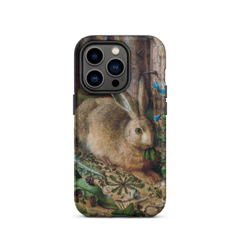 A Hare in the Forest - Hans Hoffman Iphone Case, 14 Pro / Matte, Smartphone Case Rabbit Foliage Design