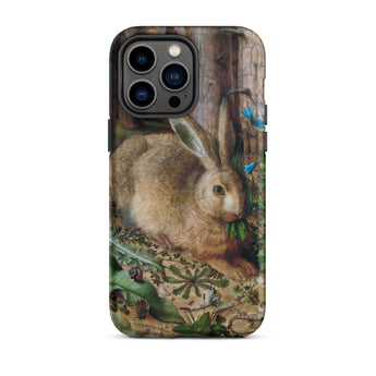 A Hare in the Forest - Hans Hoffman Iphone Case, 14 Pro Max / Matte, Iphone Case Detailed Illustration Rabbit Leaves
