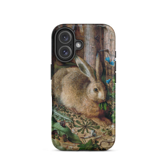 A Hare in the Forest - Hans Hoffman Iphone Case, 16 / Matte, Phone Case Hare Blue Butterflies Design