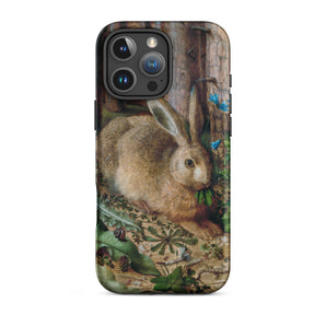 A Hare in the Forest - Hans Hoffman Iphone Case, 16 Pro Max / Matte, Iphone Case Detailed Illustration Rabbit Leaves Forest