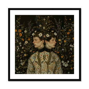 Harold & Claude - Netherlandish Gay Twins Art Print, Double Portrait Two Figures Profile Opposite Directions Floral
