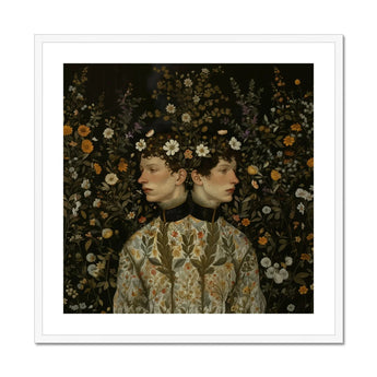 Harold & Claude - Netherlandish Gay Twins Art Print, Double Portrait Floral Pattern Two Profiles Opposite Directions