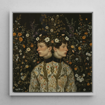 Harold & Claude - Netherländischer Kunstdruck schwuler Zwillinge / Leinwand, 12x12’’ / 31x31cm / Weißer Rahmen, Poster-Drucke visuelle Kunstwerke, Toby Leon