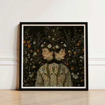 Harold & Claude - Netherlandish Gay Twins Art Print / Canvas Black-framed Surreal Portrait Two Figures Floral, Prints