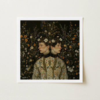 Harold & Claude - Netherlandish Gay Twins Art Print / Canvas Square-framed Surreal Portrait Two Figures Floral, Prints