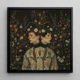 Harold & Claude - Netherlandish Gay Twins Art Print / Canvas Black-framed Square Canvas Art Two Figures Floral Attire Netherlandish Gay