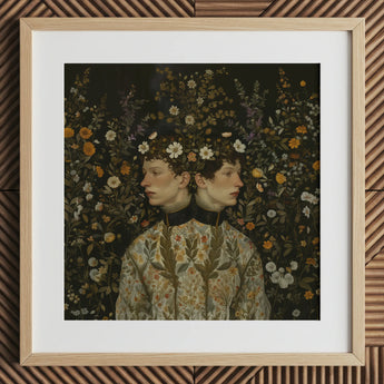 Harold & Claude - Netherlandish Gay Twins Art Print / Canvas Framed Art Print Dual Portrait Figures Floral Attire Netherlandish Gay Twins,