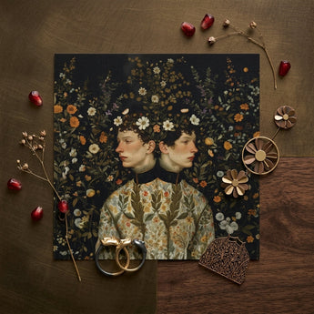 Harold & Claude - Netherlandish Gay Twins Art Print / Canvas Square Art Print Two Figures Adorned Floral Crowns Netherlandish Gay Twins,