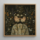 Harold & Claude - Netherlandish Gay Twins Framed Canvas, 12x12’’ / 31x31cm / Natural Floating Frame, Framed Painting Two Young Men Floral