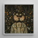 Harold & Claude - Netherlandish Gay Twins Framed Canvas, 12x12’’ / 31x31cm / White Floating Frame, Framed Floral Conjoined Twins Portrait