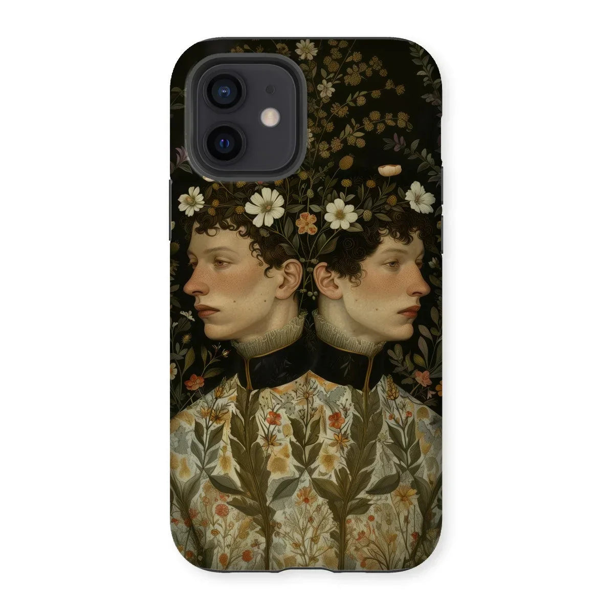 Harold & Claude - Netherlandish Gay Twins Iphone Case, 12 / Matte, Phone Case Vintage-style Double Portrait Artwork Floral Botanical