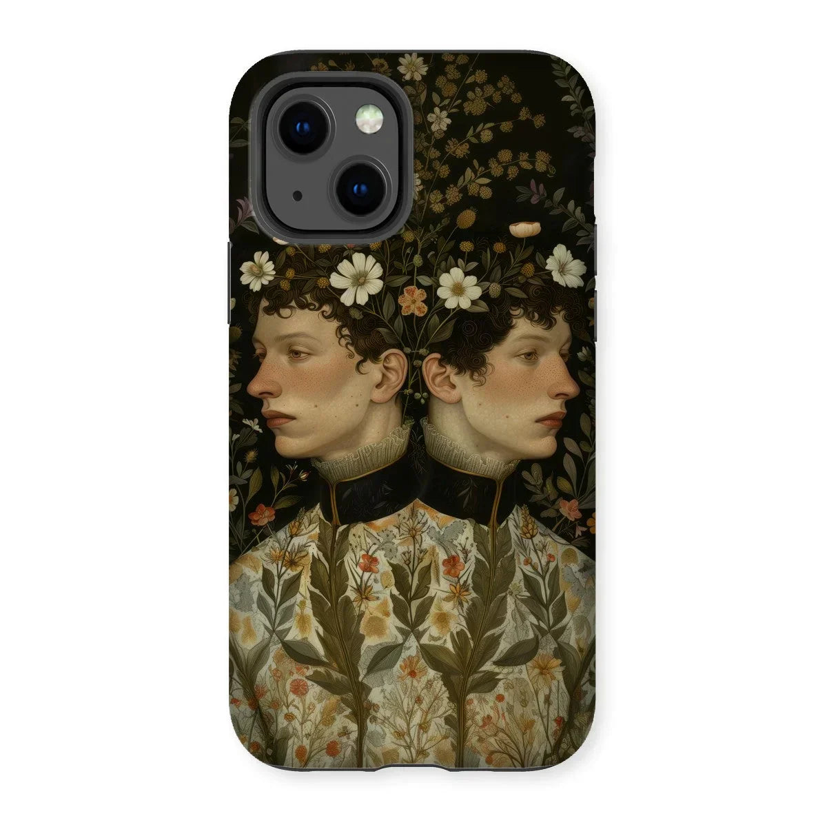 Harold & Claude - Netherlandish Gay Twins Iphone Case, 13 / Matte, Phone Case Vintage-style Double Portrait Painting Floral Botanical
