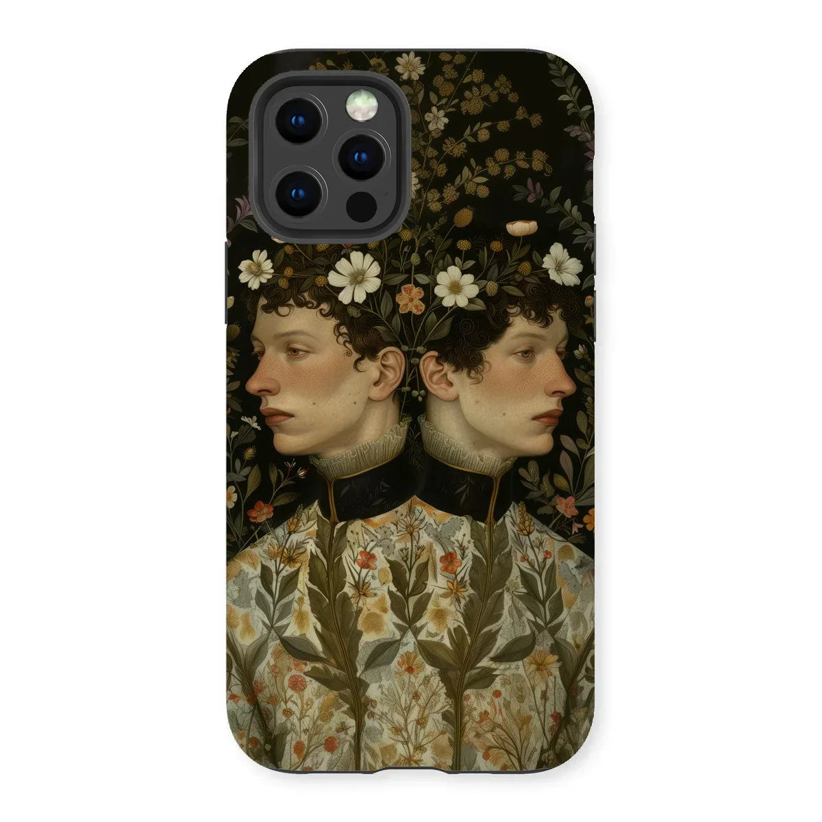 Harold & Claude - Netherlandish Gay Twins Iphone Case, 13 Pro / Matte, Iphone Case Vintage-style Artwork Mirrored Profiles Adorned Flowers