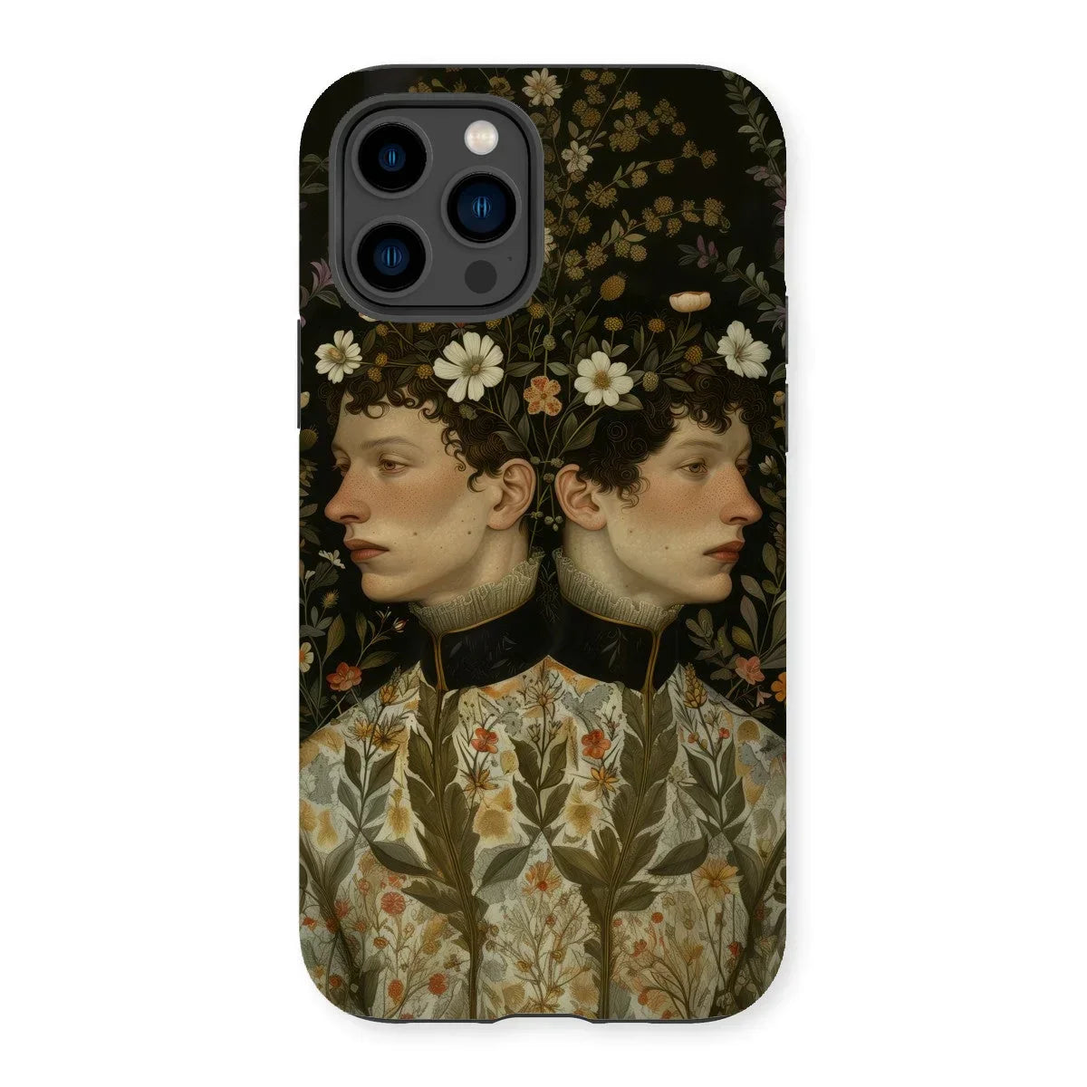Harold & Claude - Netherlandish Gay Twins Iphone Case, 14 Pro / Matte, Iphone Case Vintage-style Artwork Two Profiles Adorned Floral