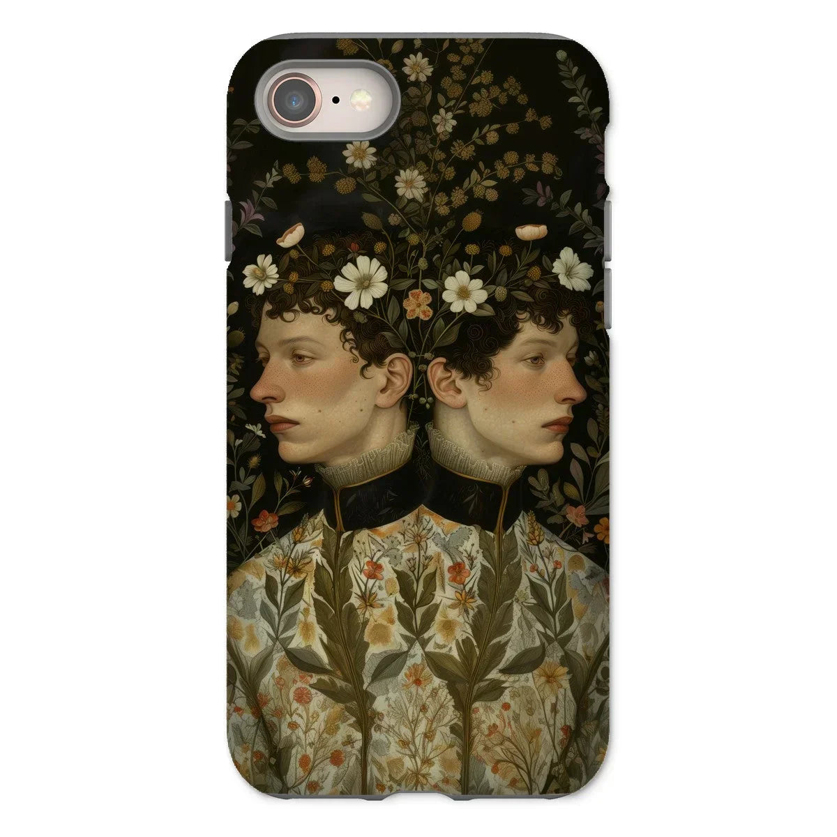 Harold & Claude - Netherlandish Gay Twins Iphone Case, 8 / Matte, Phone Case Vintage-style Artwork Mirrored Profiles Adorned Floral