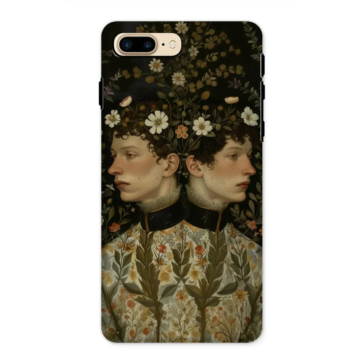 Harold & Claude - Netherlandish Gay Twins Iphone Case, 8 Plus / Matte, Phone Case Vintage-style Double Portrait Floral Botanical Motifs