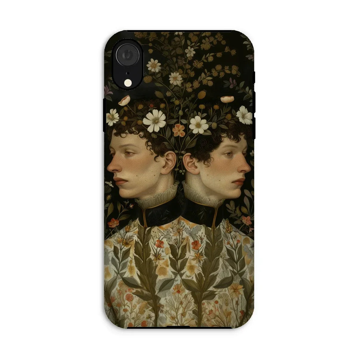 Harold & Claude - Netherlandish Gay Twins Iphone Case, Xr / Matte, Phone Case Vintage-style Artistic Design Mirrored Profiles Floral
