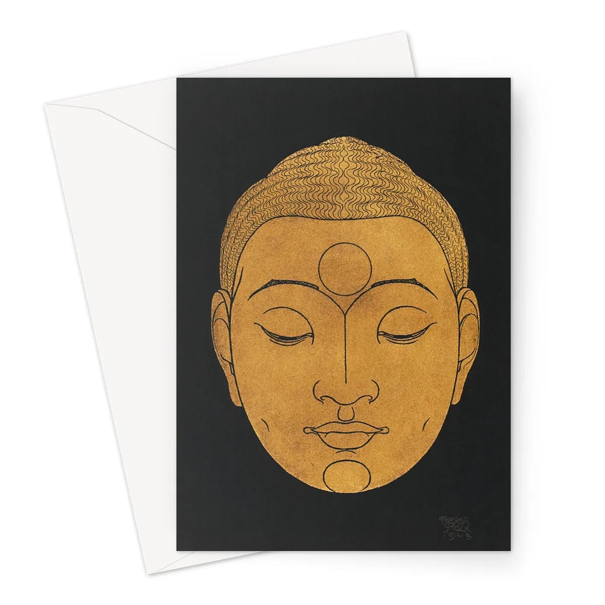 Head Of Buddha - Reijer Stolk Graphic Art Greeting Card - A5 Portrait / 1 Card - Greeting & Note Cards - Aesthetic Art