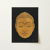 Golden Buddha Face Print Black Canvas Reijer Stolk, Woodcut Head, Invites