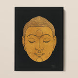 Head of Buddha - Reijer Stolk Graphic Art Print / Canvas Golden Buddha Head Portrait Sleek Black Frame Reijer Stolk, Woodcut Head, Invites