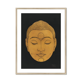 Head of Buddha - Reijer Stolk Graphic Art Print, Golden Buddha Head Closed Eyes Serene Expression