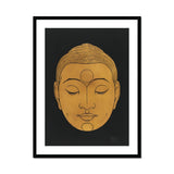 Head of Buddha - Reijer Stolk Graphic Art Print, Golden Buddha Head Closed Eyes Serene Expression Minimalist