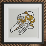 Head of Garuda - Reijer Stolk Graphic Art Print, 12x12’’ / 31x31cm / Black Frame / 2’’ Matboard, Framed Black Gold Garuda Bird Mask