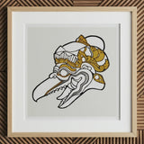 Head of Garuda - Reijer Stolk Graphic Art Print, 12x12’’ / 31x31cm / Natural Frame / 2’’ Matboard, Framed Artwork Stylized Golden Black