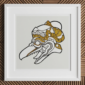 Head of Garuda - Reijer Stolk Graphic Art Print, 12x12’’ / 31x31cm / White Frame / 2’’ Matboard, Framed White Art Print Golden Black
