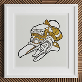 Head of Garuda - Reijer Stolk Graphic Art Print, 12x12’’ / 31x31cm / White Frame / 2’’ Matboard, Framed White Art Print Golden Black
