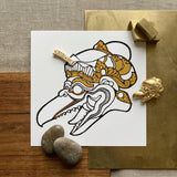 Head of Garuda - Reijer Stolk Graphic Art Print / Canvas Detailed Black-and-gold Line Traditional Balinese Mask White Paper Reijer Stolk’s